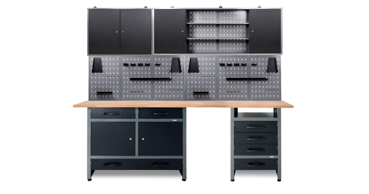 Ondis24 Werkstatt Set 240cm komplett All-In-Plus 2 Schränke schwarz günstig  online kaufen