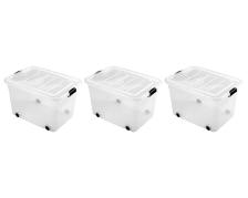 3 x Rollcontainer Rollbox 40 Liter transparent 