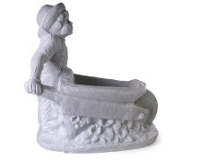 Pflanzgefäß Junge mit Schubkarre Antik hellgrau 