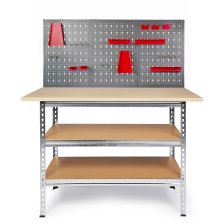 Werkstatt Set 120 cm Werkbank Uwe Metall mit Lochwand rot 