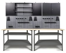 Werkstatt Set Basic 240cm Melamin + 2 Jochen+2 Schränke 