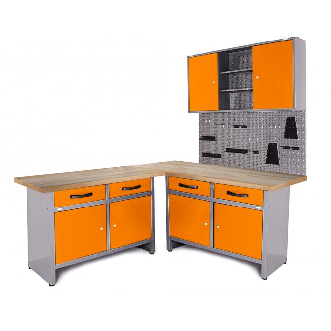 Werkstatt Set Ecklösung Iconic One orange Buchenplatte