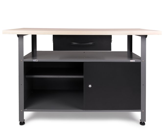 Werkbank Klaus 120cm mit Schublade und Tür schwarz Classic