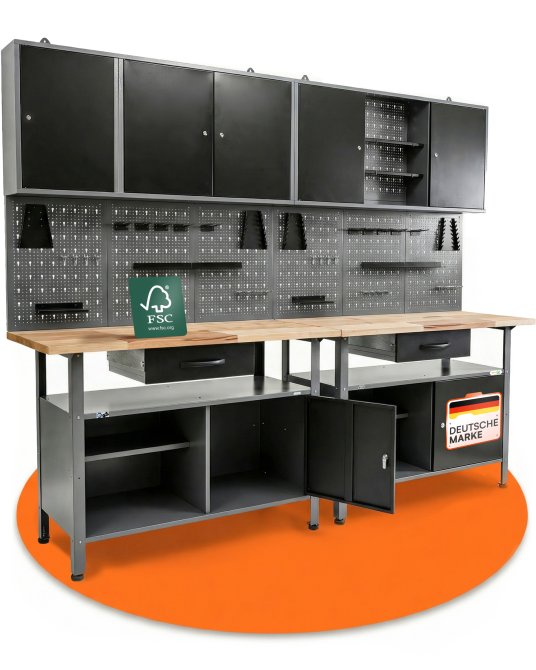 Werkstatt Set Klaus 240 cm 3 Schränke 85 cm