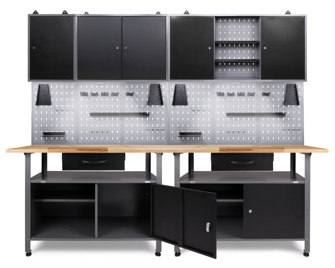 Werkstatt Set Klaus 240 cm 3 Schränke LED 85 cm