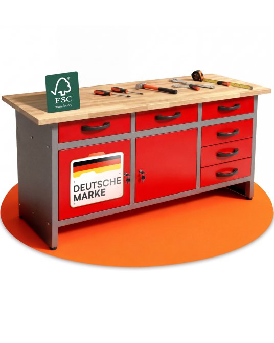 Werkbank Karsten 160 cm rot H85 85 cm