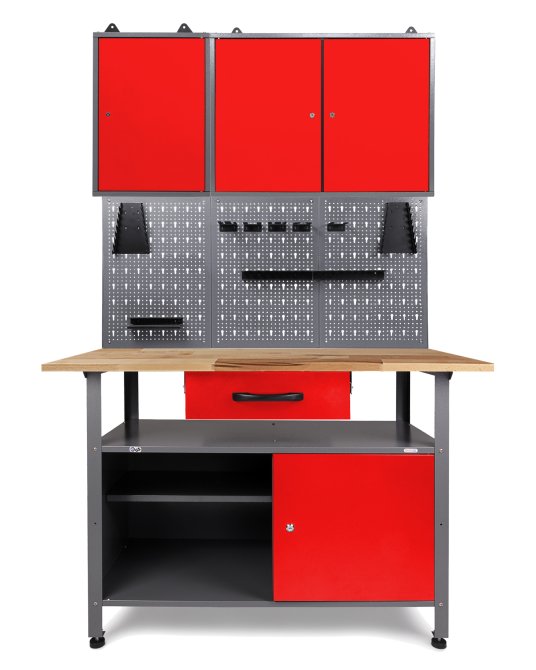 Werkstatt Set Klaus 120 cm 2 Schränke rot 85 cm