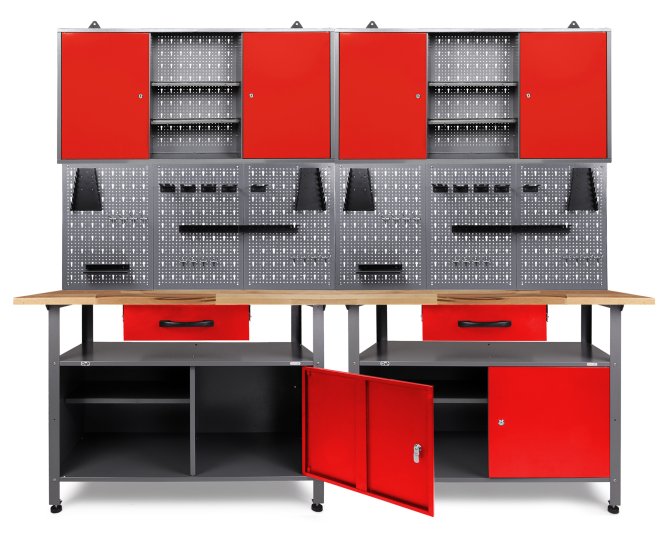 Werkstatt Set Klaus 240 cm 2 Schränke rot 85 cm
