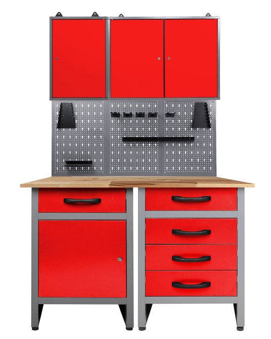 Werkstatt Set Entdecker 120 cm 2 Schränke rot 