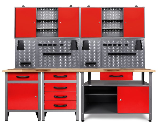 Werkstatt Set Tüftler 240 cm 2 Schränke rot 