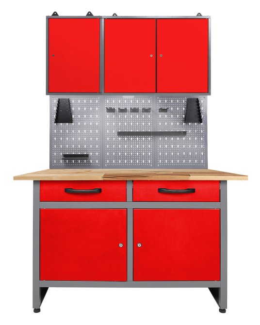 Werkstatt Set Werner 120 cm 2 Schränke LED rot 