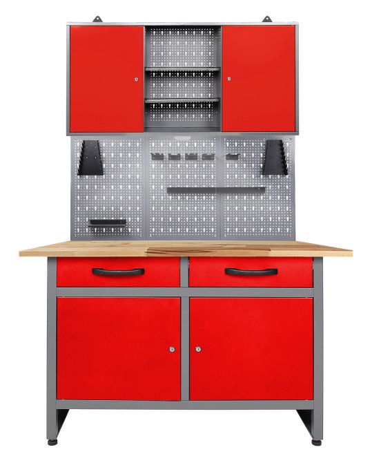 Werkstatt Set Werner 120 cm 1 Schrank LED rot 