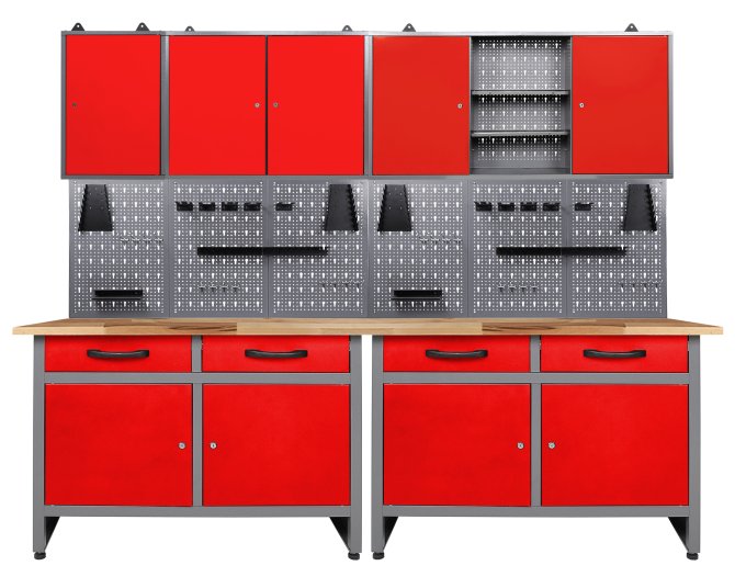 Werkstatt Set Werner 240 cm 3 Schränke rot 