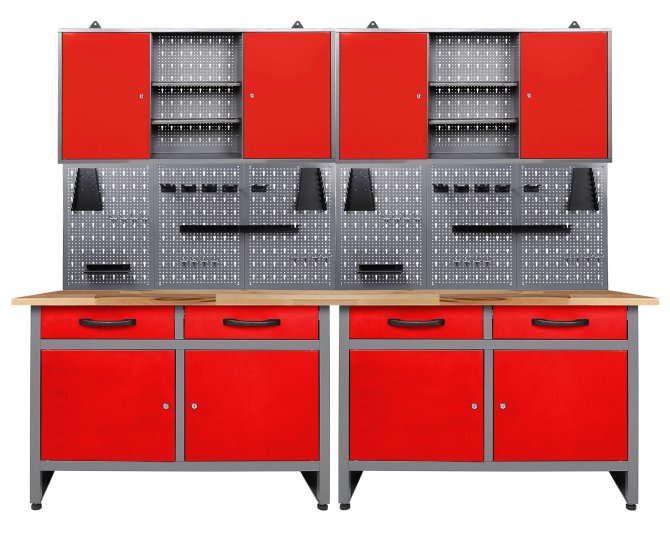 Werkstatt Set Werner 240 cm 2 Schränke rot 