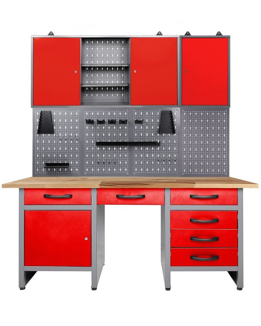 Werkstatt Set Harry 160 cm 2 Schränke offen rot 