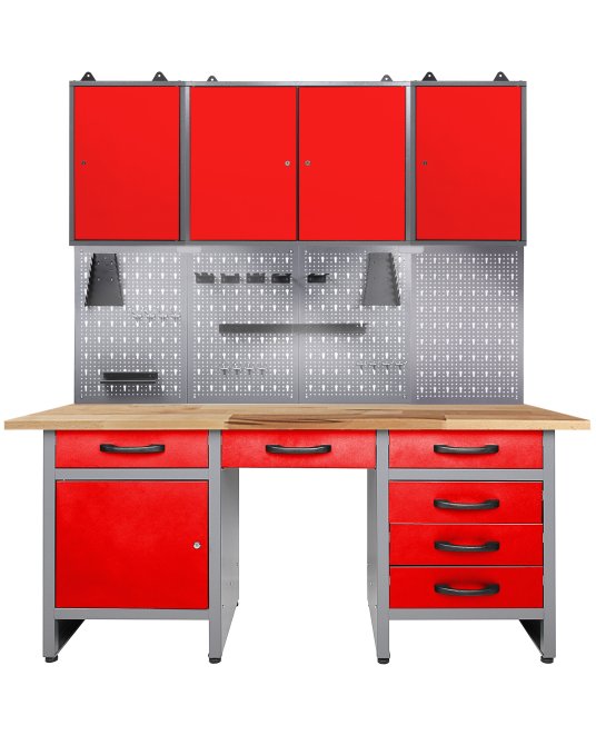 Werkstatt Set Harry 160 cm 3 Schränke LED rot 