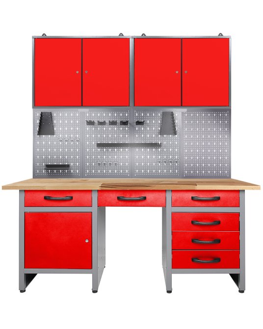 Werkstatt Set Harry 160 cm 2 Schränke LED rot 