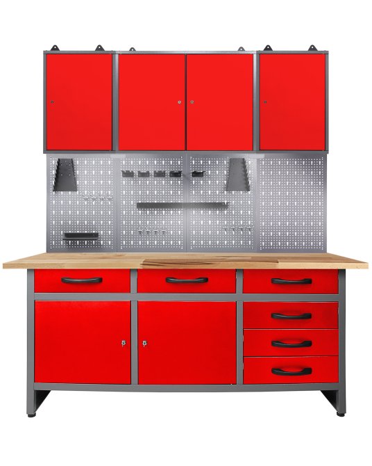 Werkstatt Set Karsten 160 cm 3 Schränke LED rot 