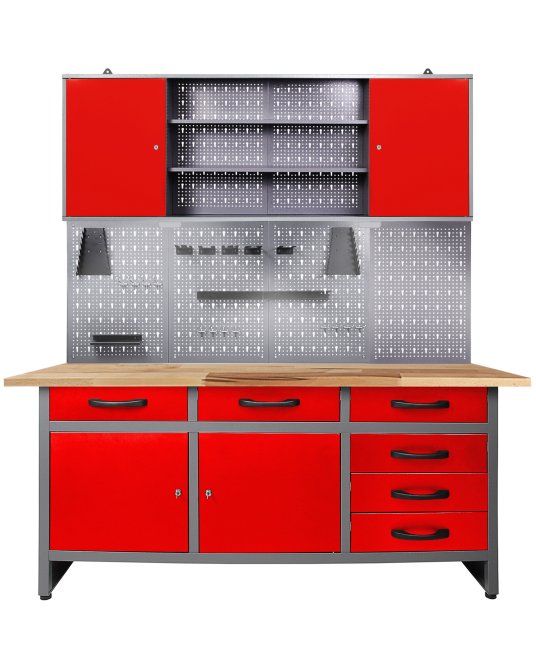 Werkstatt Set Karsten 160 cm 1 Schrank LED rot 