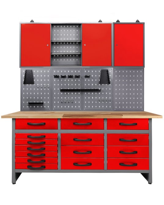 Werkstatt Set Konny 160 cm 2 Schränke offen rot 