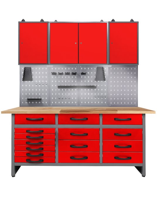Werkstatt Set Konny 160 cm 3 Schränke LED rot 