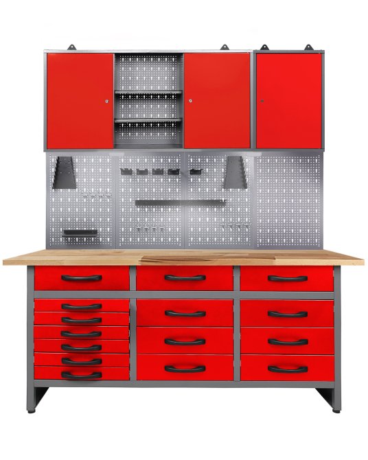Werkstatt Set Konny 160 cm 2 Schränke offen LED rot 
