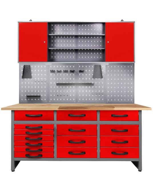 Werkstatt Set Konny 160 cm 1 Schrank LED rot 