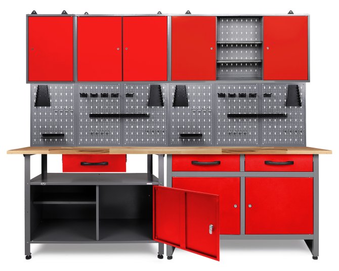Werkstatt Set Schöpfer 240 cm 3 Schränke rot 85 cm