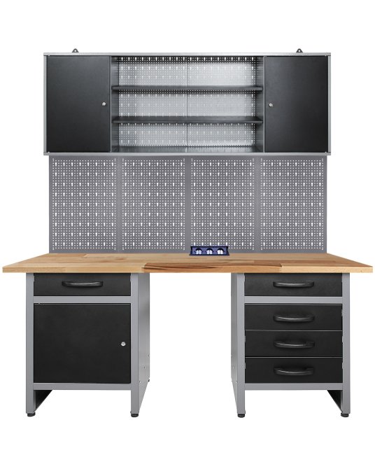 Werkstatt Set Entdecker 160 cm mit Sitzraum Steckdosenleiste 