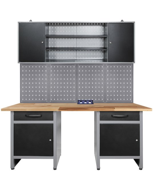 Werkstatt Set Wolle 160 cm mit Sitzraum Steckdosenleiste 
