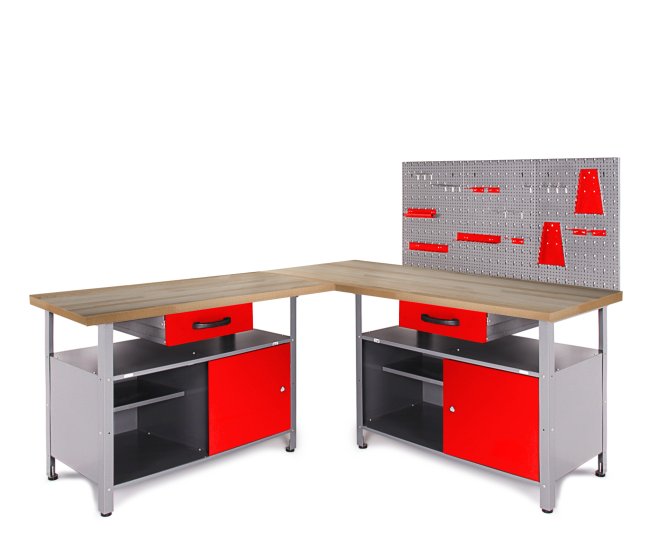 Werkstatt Set Ecklösung One 85 cm rot Buche 