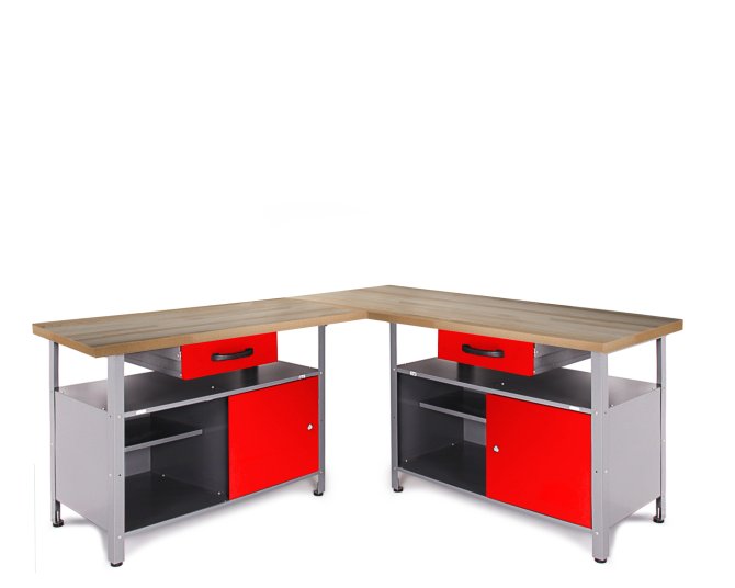 Werkstatt Set Ecklösung Simple One 85 cm rot Buche 