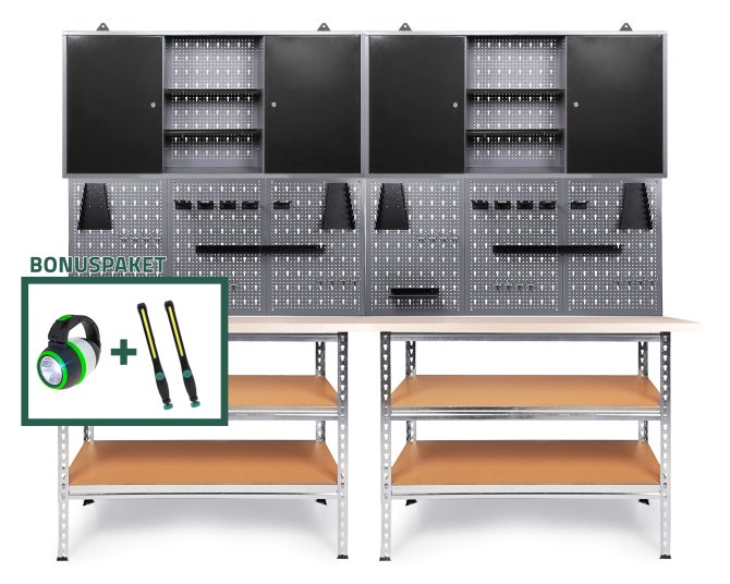 Werkstatt Set Uwe 240cm Lochwand Werkzeugschrank Lichtpaket 