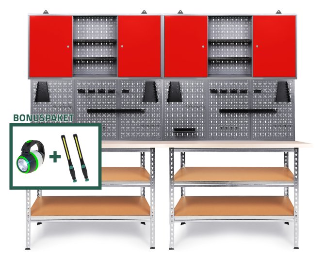 Werkstatt Set Uwe 240cm Lochwand Werkzeugschrank Lichtpaket 