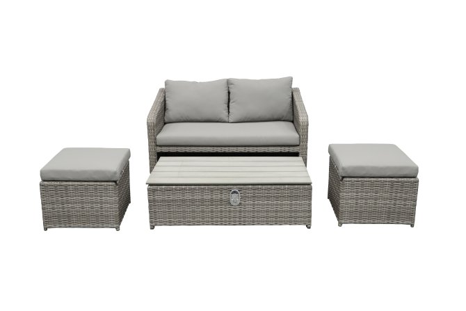 Lounge Sitzgarnitur aus Rattan, 4-tlg. mit Lift-Tisch 