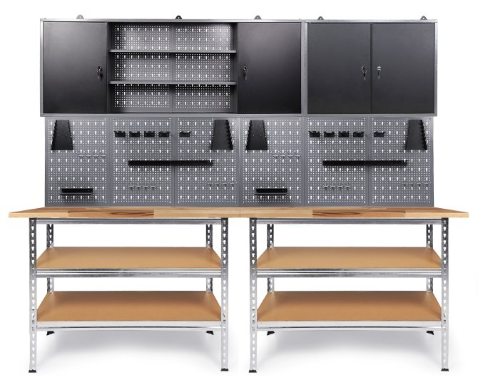 Werkstatt Set Uwe 240cm komplett Lochwand 2 Schränke 