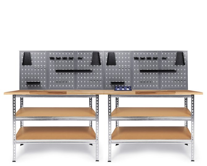 Werkstatt Set Uwe 240cm Buche  + 2 Jochen+ Steckdose 