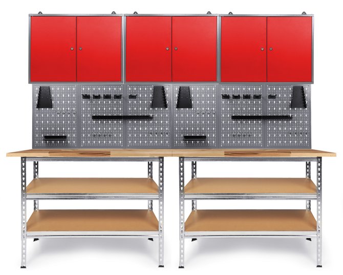 Werkstatt Set Uwe 240cm komplett Lochwand 3 Schränke Rot 