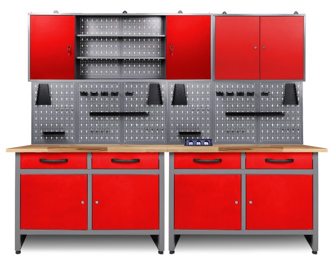 Werkstatt Set Werner 240 cm 2 Schränke 160/80 Rot 