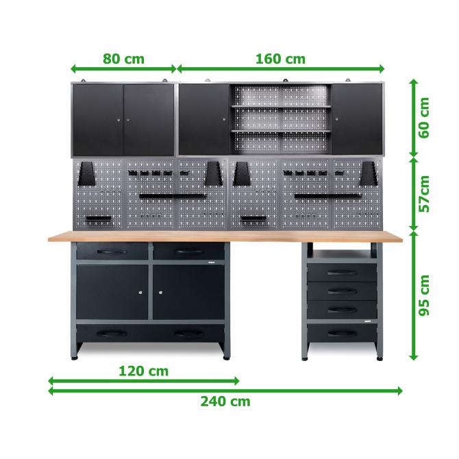 ONDIS24 Werkstatt Set 240cm komplett All-In-Plus 2 Schränke schwarz