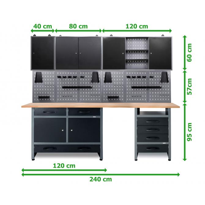 ONDIS24 Werkstatt Set 240cm komplett All-In-Plus 3 Schränke schwarz