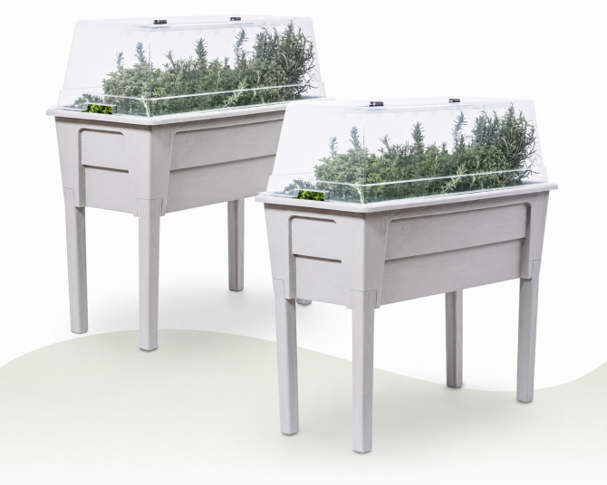 Hochbeet Frühbeet Gewächshaus Victoria warmgrau Doppelpack 