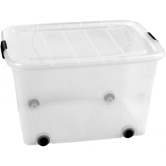 3 x 100 Liter Aufbewahrungsbox mit Deckel Rollcontainer transparente Lagerbox 