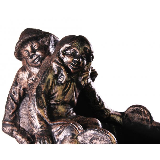 ONDIS24 Pflanzgefäß Junge und Mädchen mit Schubkarre Antik bronze