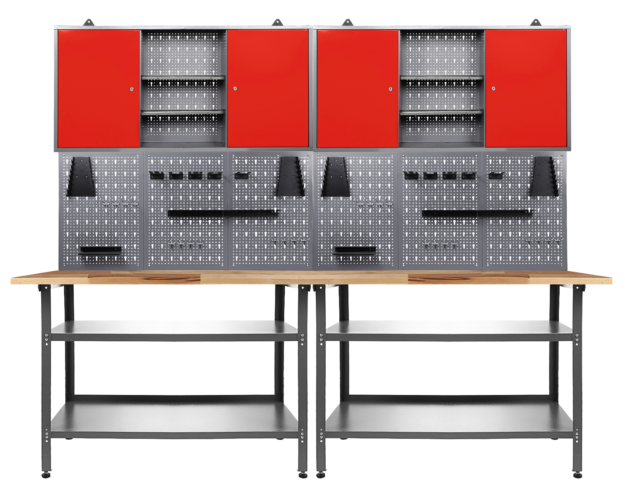 Ondis24 Werkstatt Set Nobbi 240 cm 2 Schränke rot günstig online kaufen