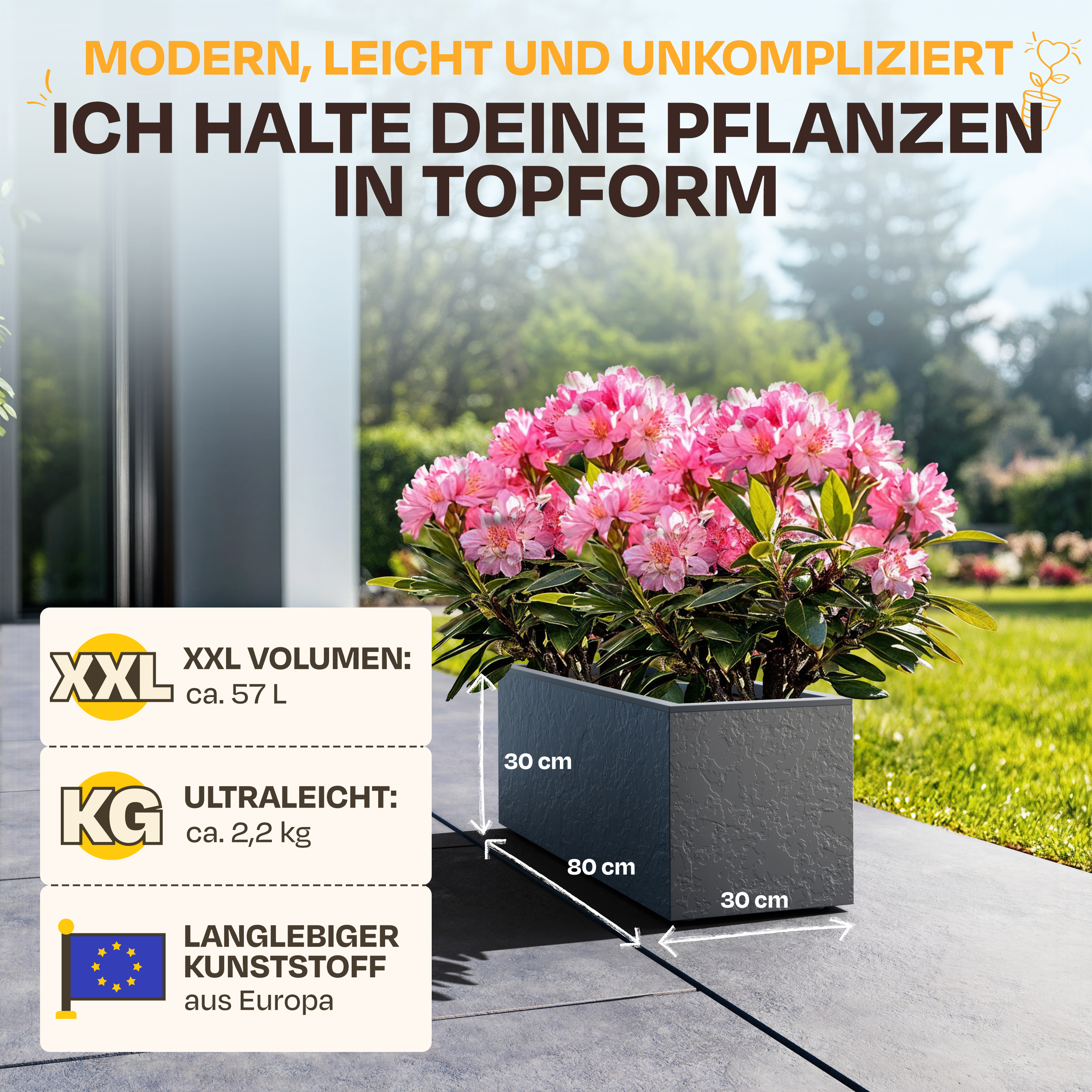 Pflanzkubel Kunststoff Anthrazit 2