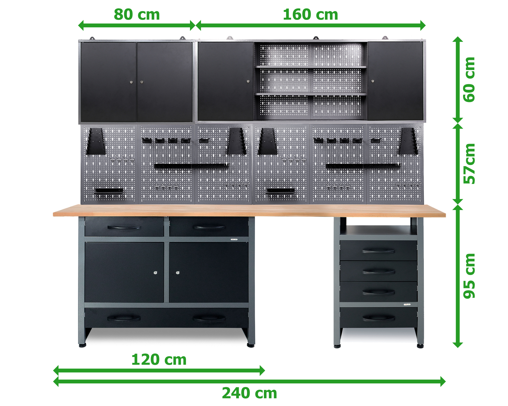 Ondis24 Werkstatt Set 240cm komplett All-In-Plus 2 Schränke schwarz günstig  online kaufen | Werkstatt-Sets