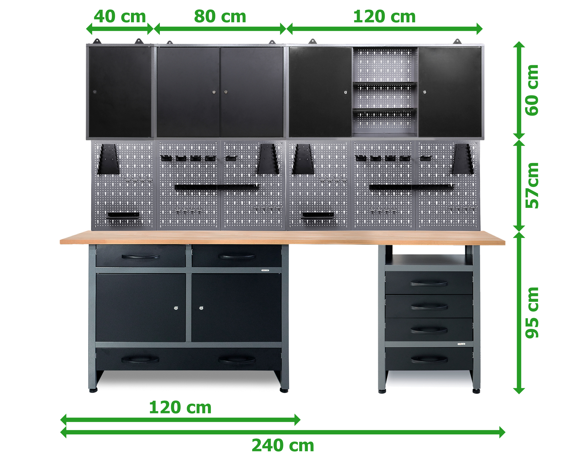 Ondis24 Werkstatt Set 240cm komplett All-In-Plus 3 Schränke schwarz günstig  online kaufen