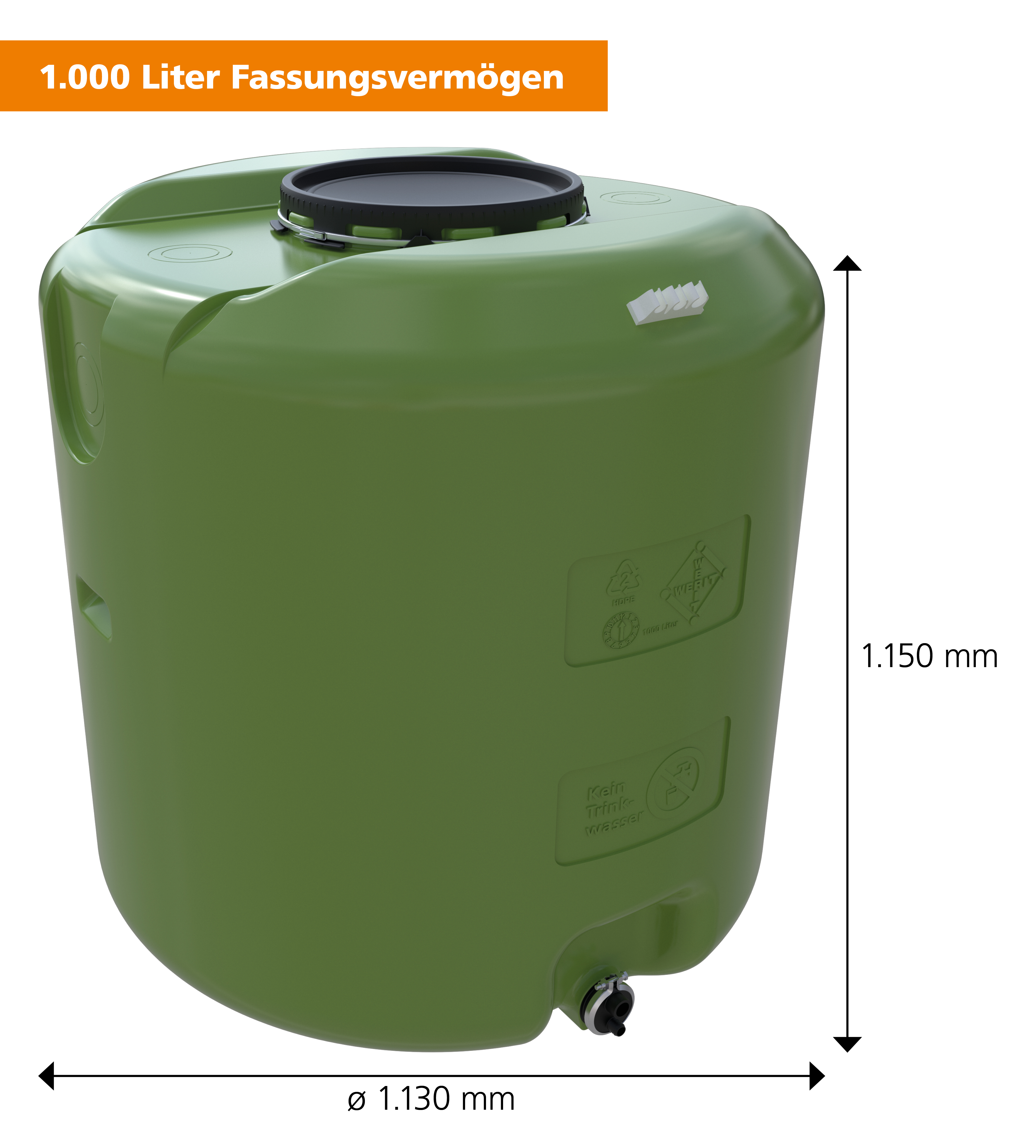 Ondis24 Regentonne Bruno XXL Regenwassertank 1000 Liter Grün
