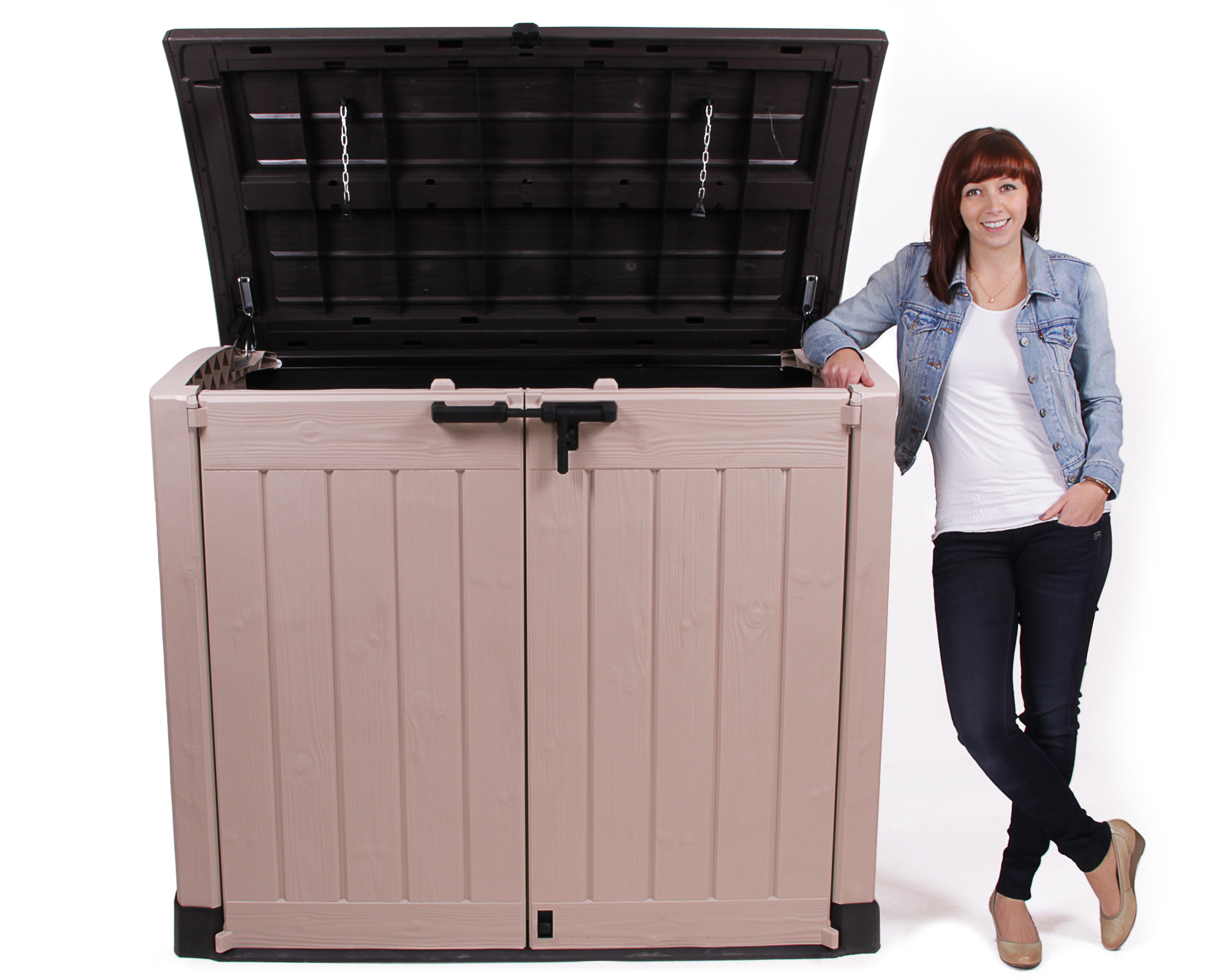Ondis24 Keter Gerätebox Aufbewahrungsbox Mülltonnenbox Gartenbox grün beige MAX 